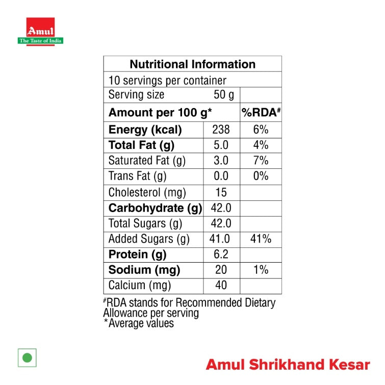 Amul Shrikhand Kesar Tub 500 g