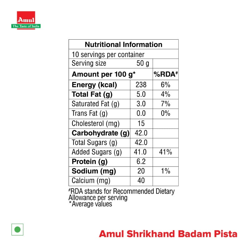 Amul Shrikhand Badam Pista Tub 500 g