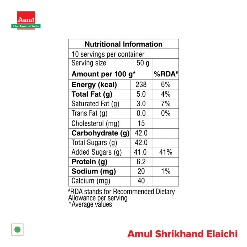 Amul Shrikhand Real Elaichi Tub 500 g