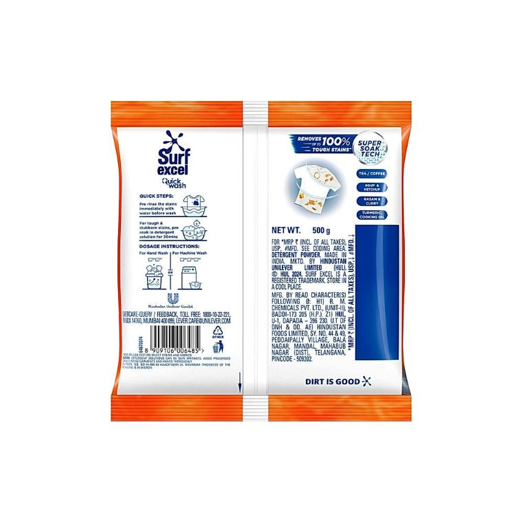 Surf Excel Quick Wash Detergent Powder 500 g