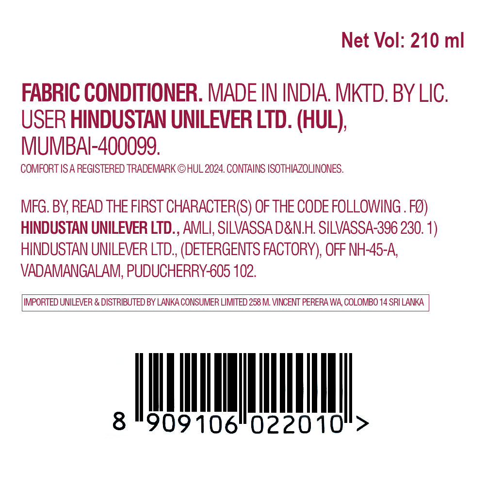 Comfort After Wash Lily Fresh Fabric Conditioner 220 ml