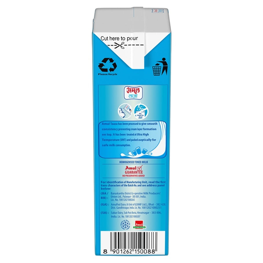 Amul Taaza Toned Milk Tetrapack 200 ml