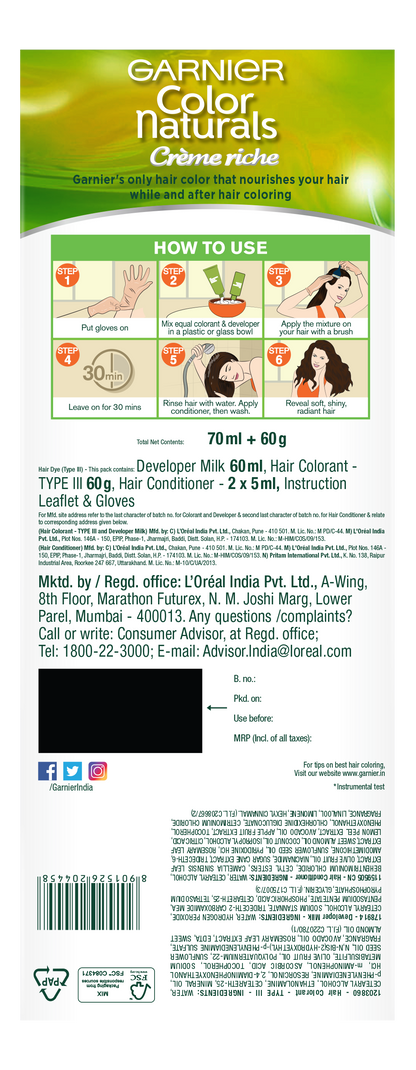 Garnier Colour Natural Black 1 Hair Colour 20 ml