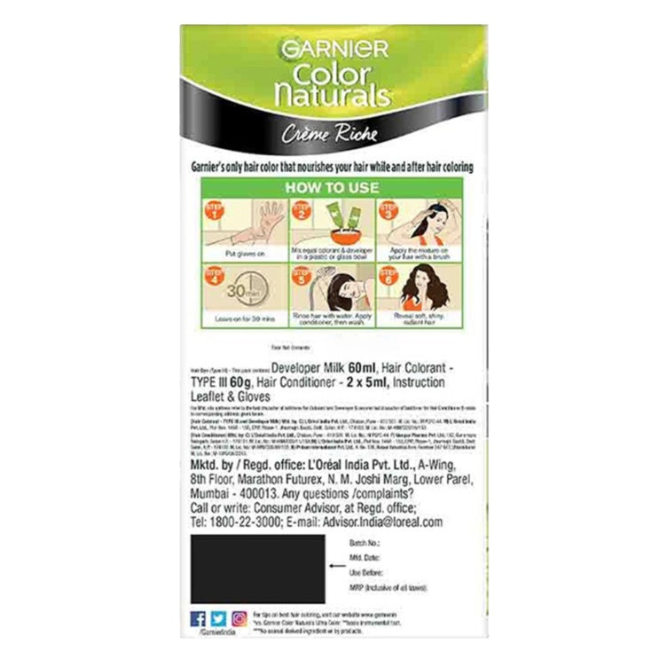 Garnier Colour Natural Black 1 Hair Colour 20 ml