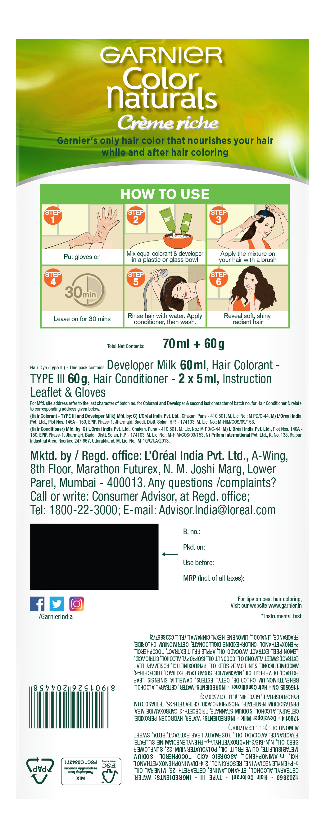 Garnier Colour Natural Black 1 Hair Colour 20 ml