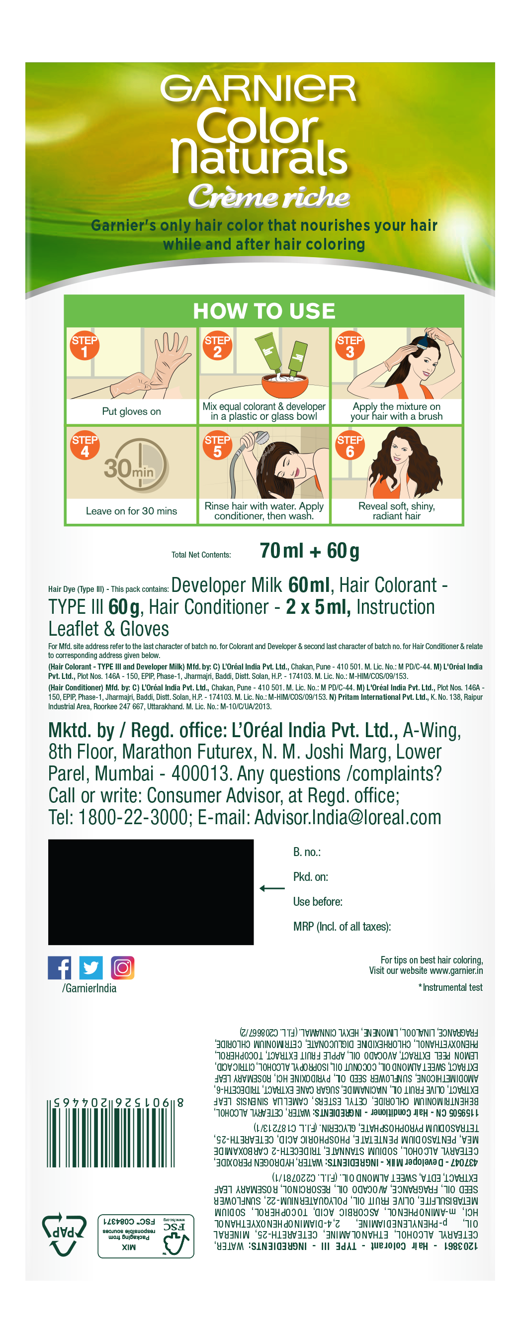 Garnier Colour Natural Dark Brown 3 Hair Colour 20 ml