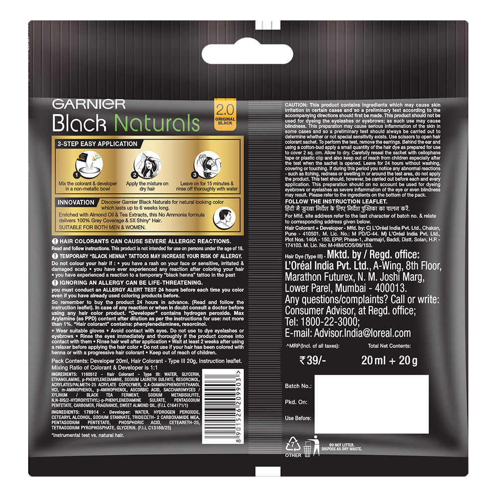 Garnier Natural Original Black 2 Hair Colour 20 ml