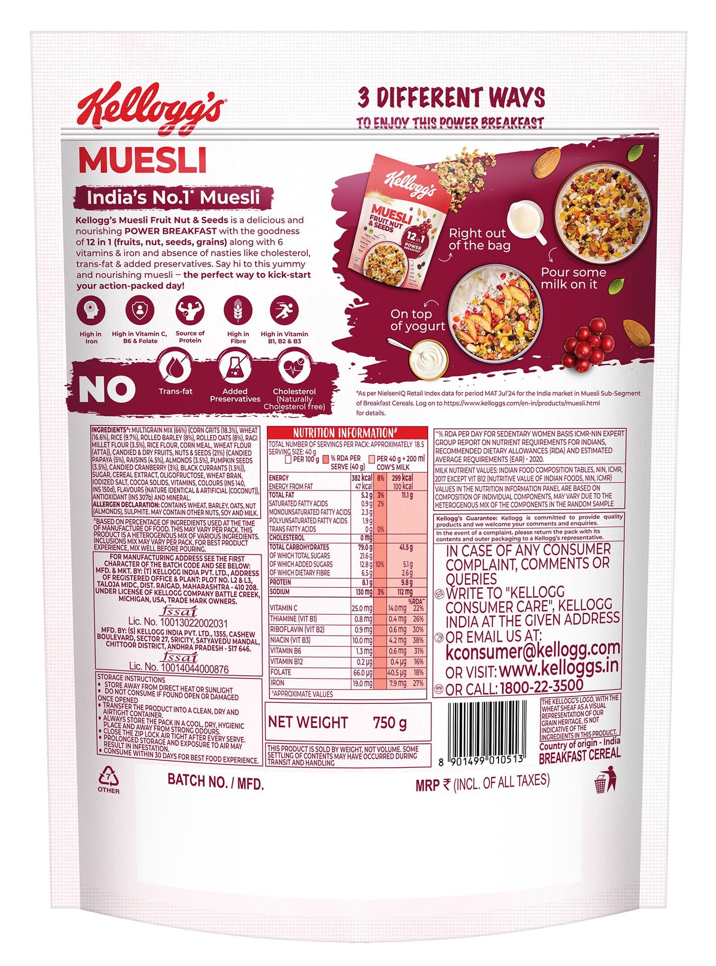 Kellogg'S Fruit & Nut Muesli Box 750 gm