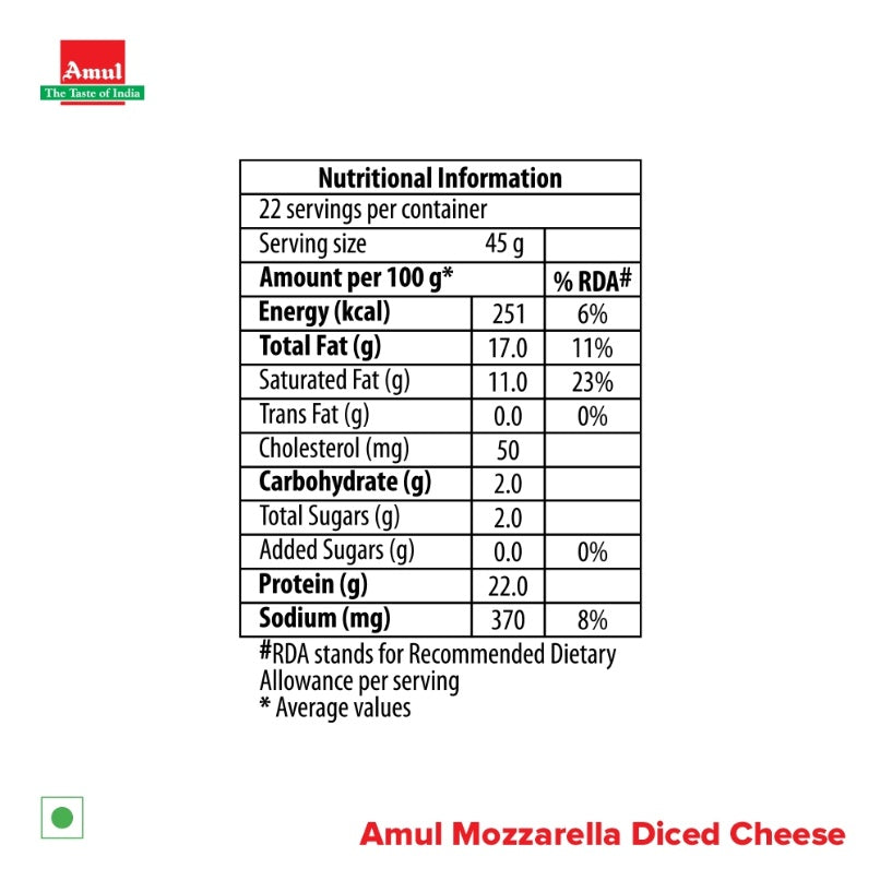 Amul Diced Mozzarella Cheese 1 kg