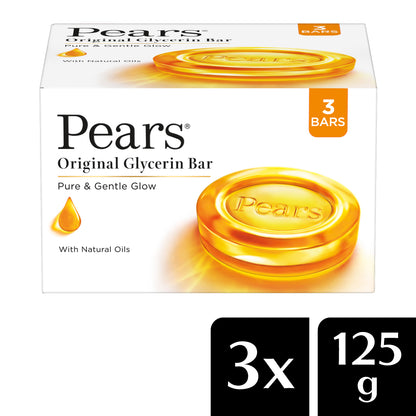 Pears Moisturising Bathing Bar Soap With Glycerine Pure & Gentle - For Golden Glow 3x125 gm