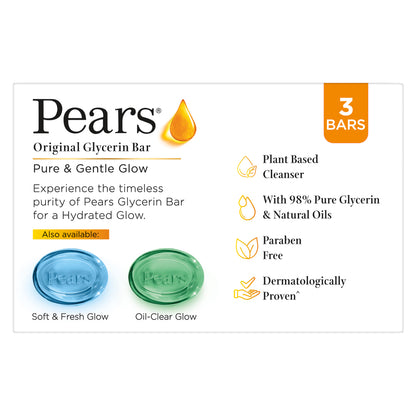 Pears Moisturising Bathing Bar Soap With Glycerine Pure & Gentle - For Golden Glow 3x125 gm