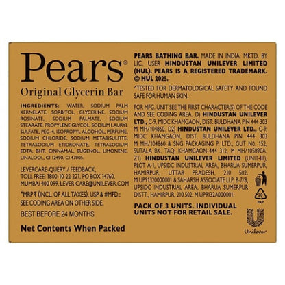 Pears Moisturising Bathing Bar Soap With Glycerine Pure & Gentle - For Golden Glow 3x125 g