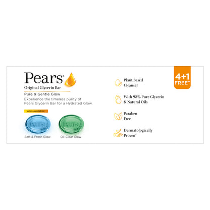 Pears Moisturising Bathing Bar Soap With Glycerine Pure & Gentle For Golden Glow 5x125 gm