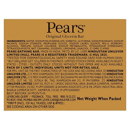 Pears Moisturising Bathing Bar Soap With Glycerine Pure & Gentle For Golden Glow 5x125 g