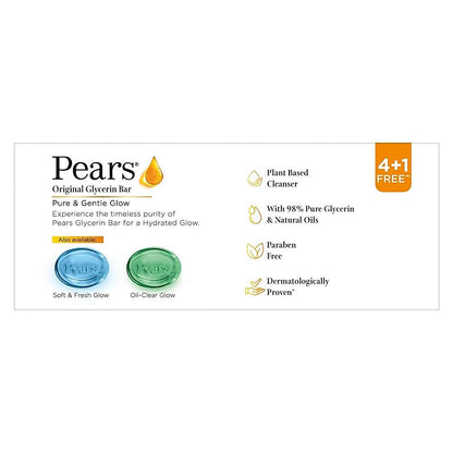 Pears Moisturising Bathing Bar Soap With Glycerine Pure & Gentle For Golden Glow 5x125 g
