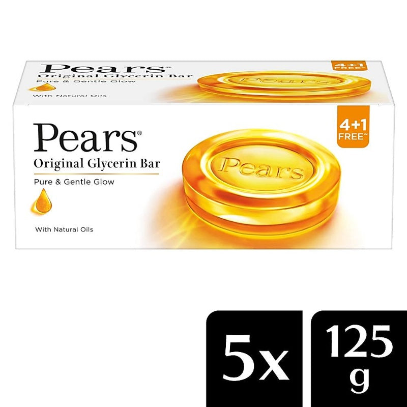 Pears Moisturising Bathing Bar Soap With Glycerine Pure & Gentle For Golden Glow 5x125 g