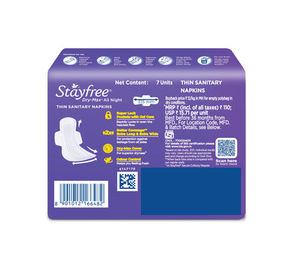 Stayfree Dry Max All Night Ultra Dry Sanitary Pads 7 pcs