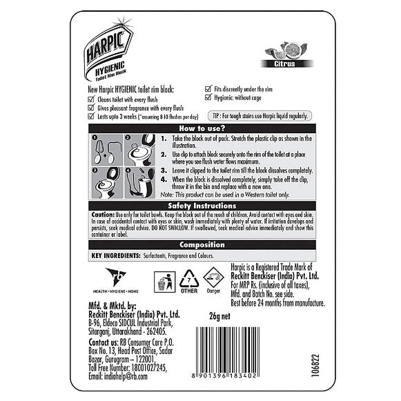 Harpic Hygienic Toilet Rim Block Citrus 26 g