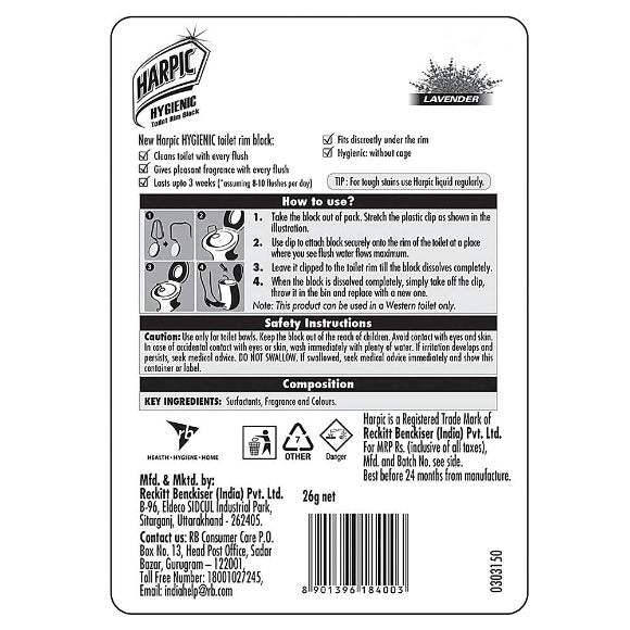 Harpic Hygienic Toilet Rim Block Lavender 26 g