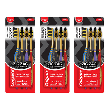 Colgate Zig Zag Black Toothbrush Soft 4 pcs