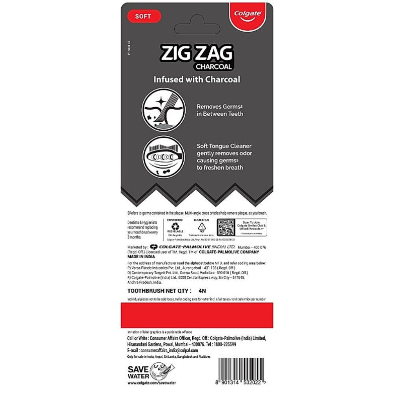 Colgate Zig Zag Black Toothbrush Soft 4 pcs