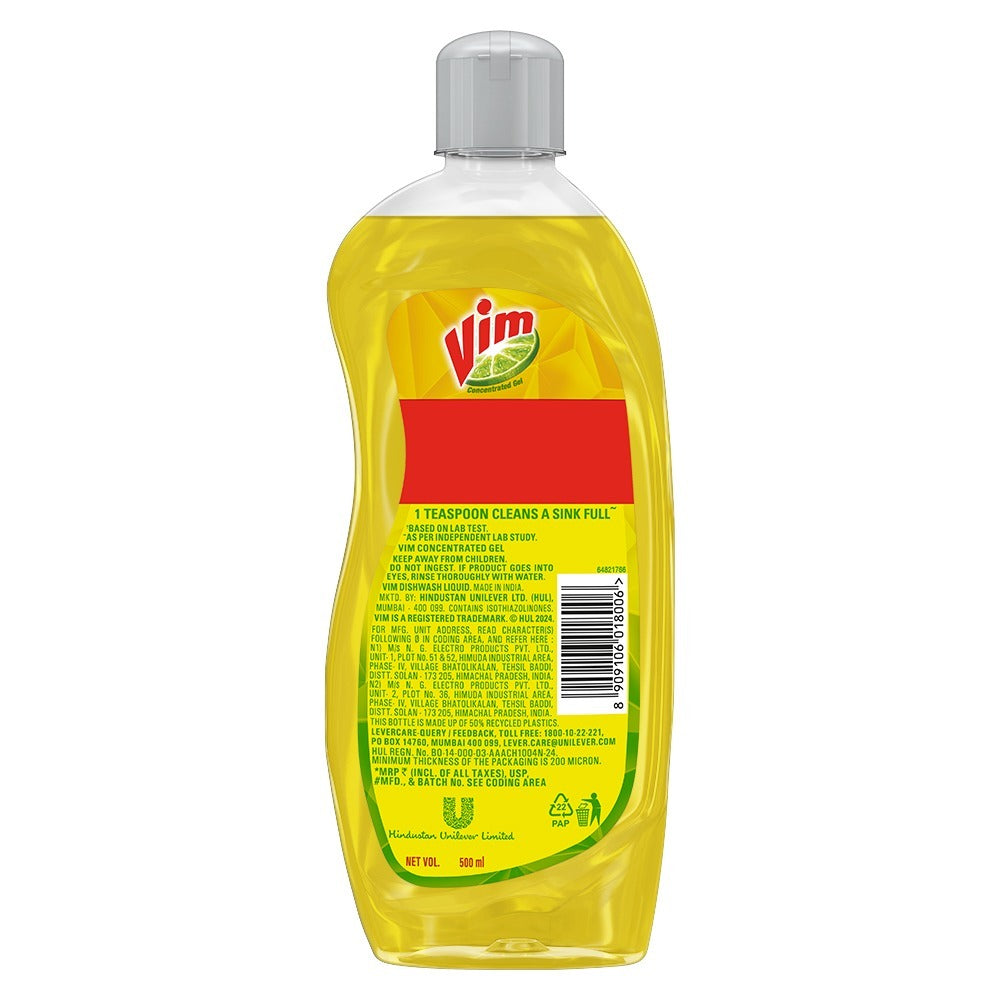 Vim Dishwash Liquid Gel Lemon Bottle 500 ml