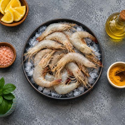 Sea Water White Prawn Whole 12 To 13 Count, 250 g