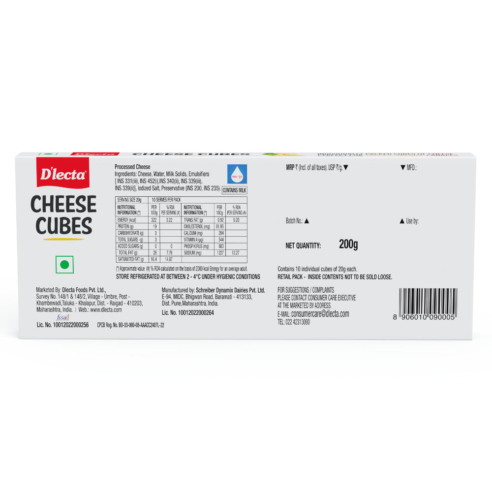 D'Lecta Cheese Cubes 200 gm
