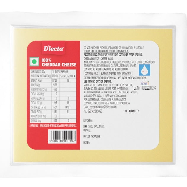 D'Lecta Natural Cheddar Cheese 200 g