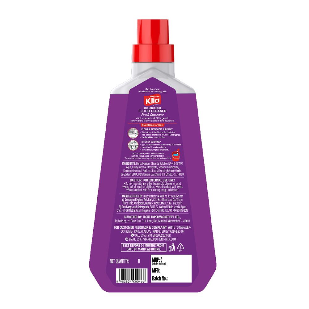 Klia Disinfectant Lavender Floor Cleaner, 1 L