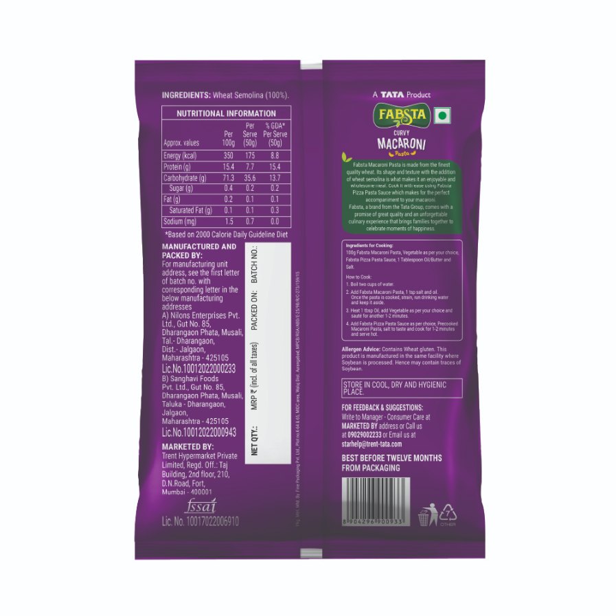 Fabsta Macaroni Pasta, 800 g