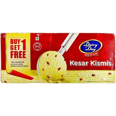 Dairy Day Kesar Kismish Ice Cream Bogo 700Ml+700Ml