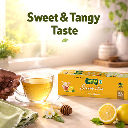 Fabsta Honey & Lemon Green Tea Bags, 100 Pcs