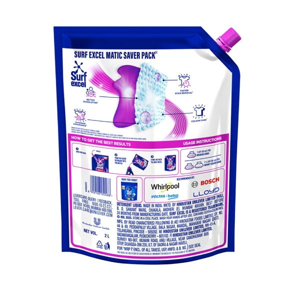 Surf Excel Matic Liquid Detergent Front Load Pouch 2 ltr