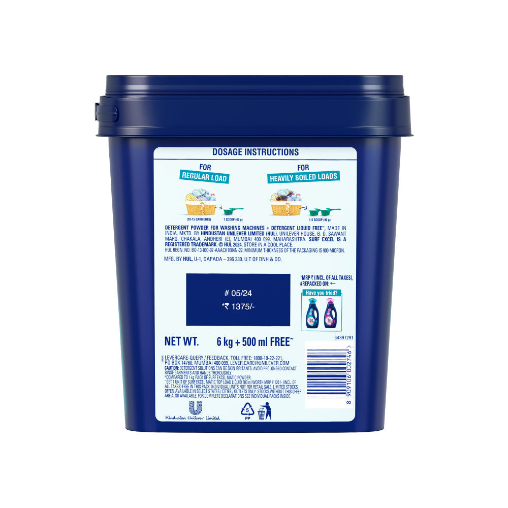 Surf Excel Matic Top Load Detergent Powder 4kg+2kg free
