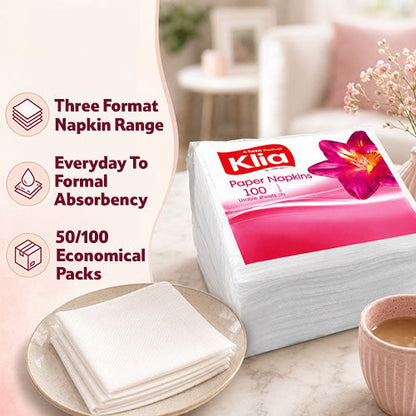 Klia Paper Napkin 1Ply, Pack of 100 Pulls (27 cm x 30 cm)