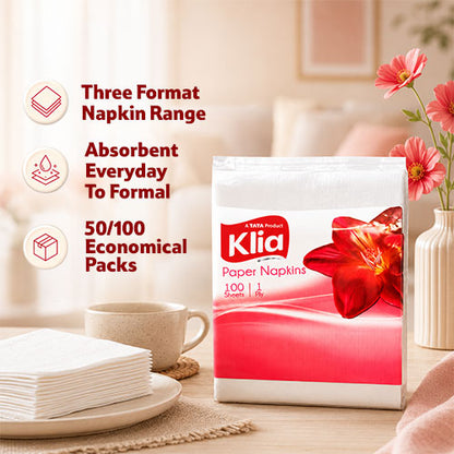 Klia Paper Napkin 1Ply 22X22 pack of 100 pulls
