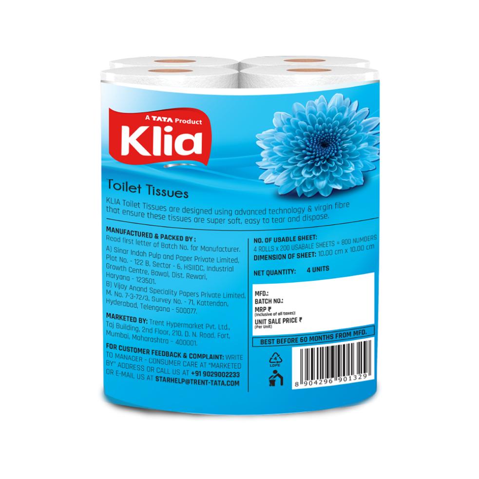 Klia Toilet Tissue 2 Ply pack of 4 rolls