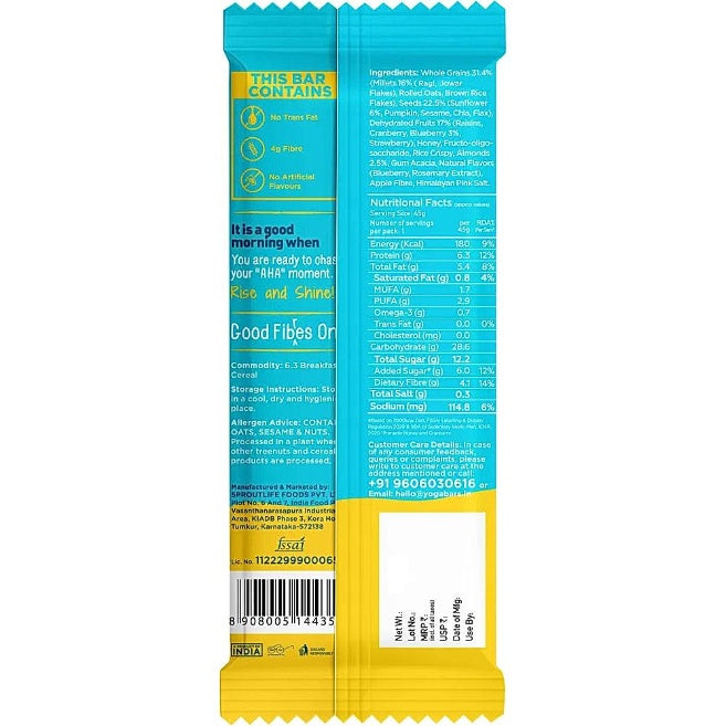 Yogabar Blueberry Pie Breakfast Bar 45 g
