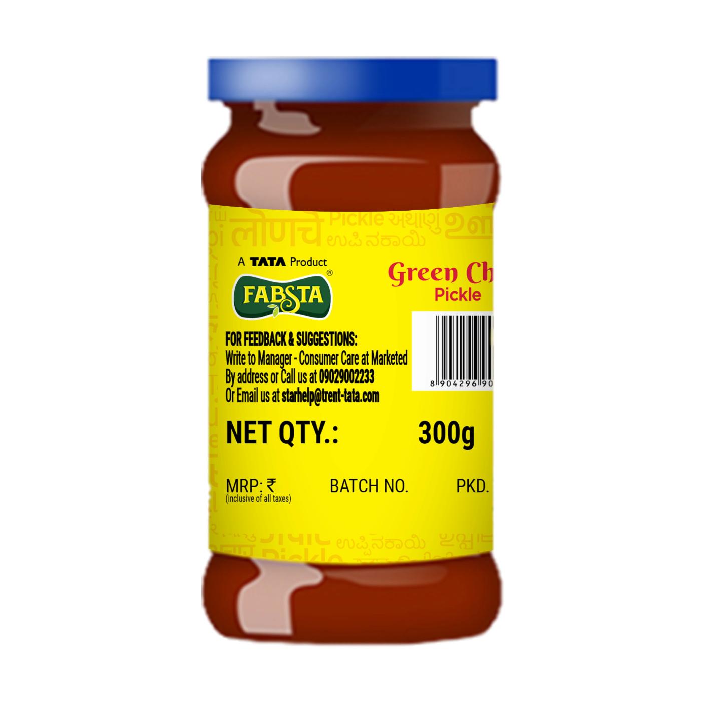 Fabsta Green Chilly Pickle Bottle 300 g