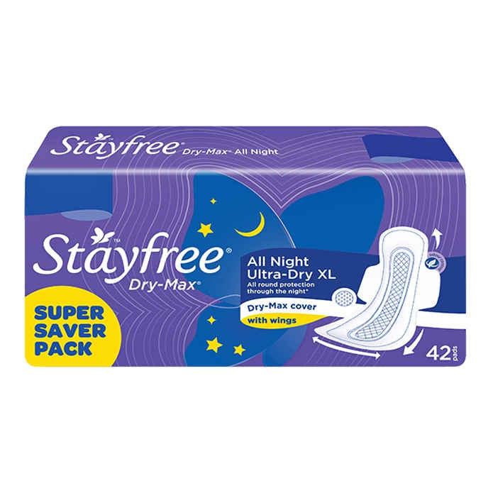Stayfree All Night Dry Max Wings Sanpads pack of 42 pads – Starquik