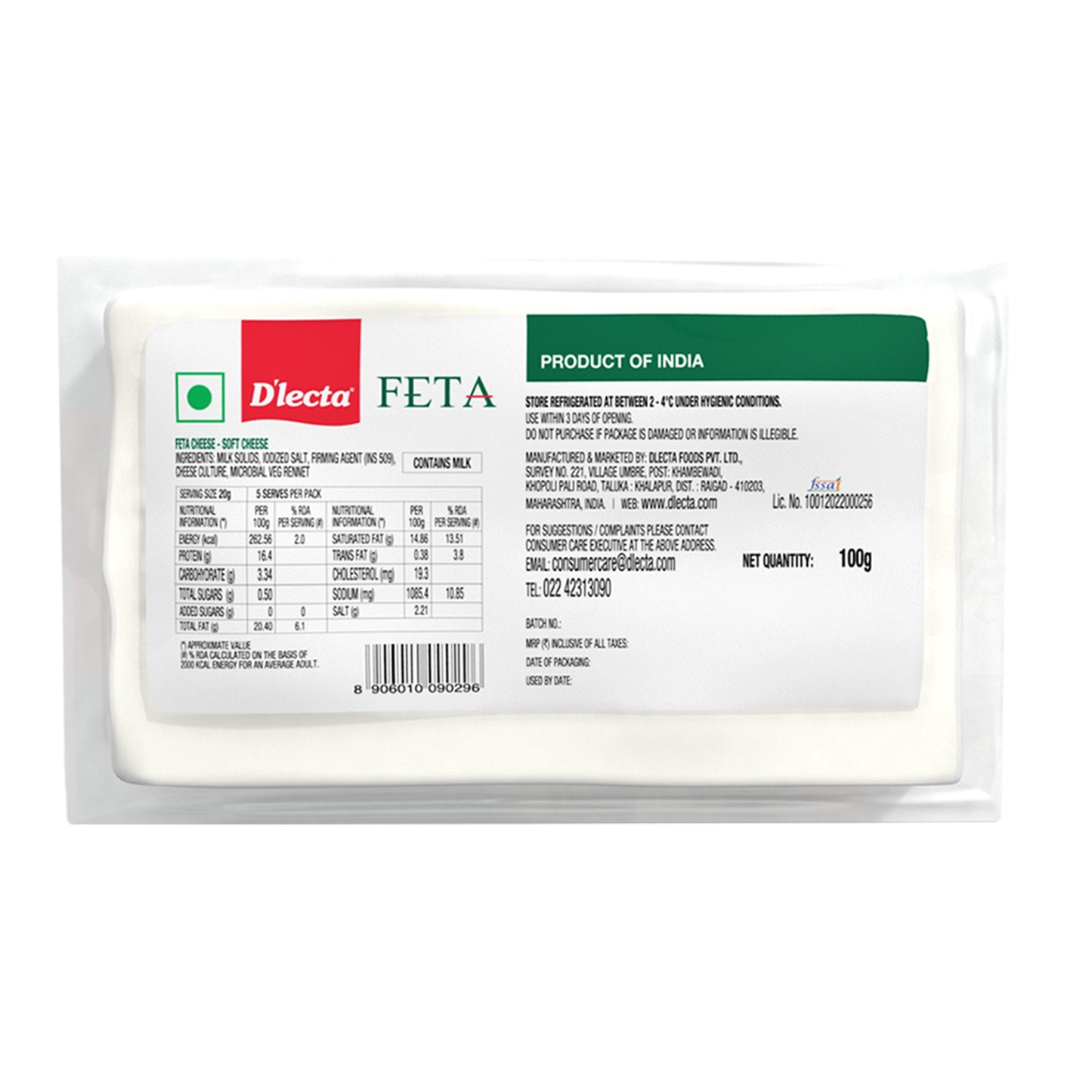 D'Lecta Feta Cheese 100 gm