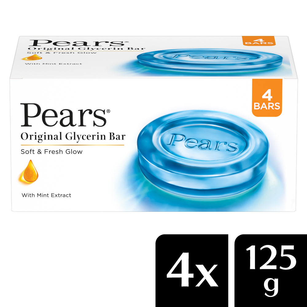 Pears Soft & Fresh Bathing Bar With 0.98 Pure Glycerine & Mint Extracts-For Fresh Glow 4x125 gm
