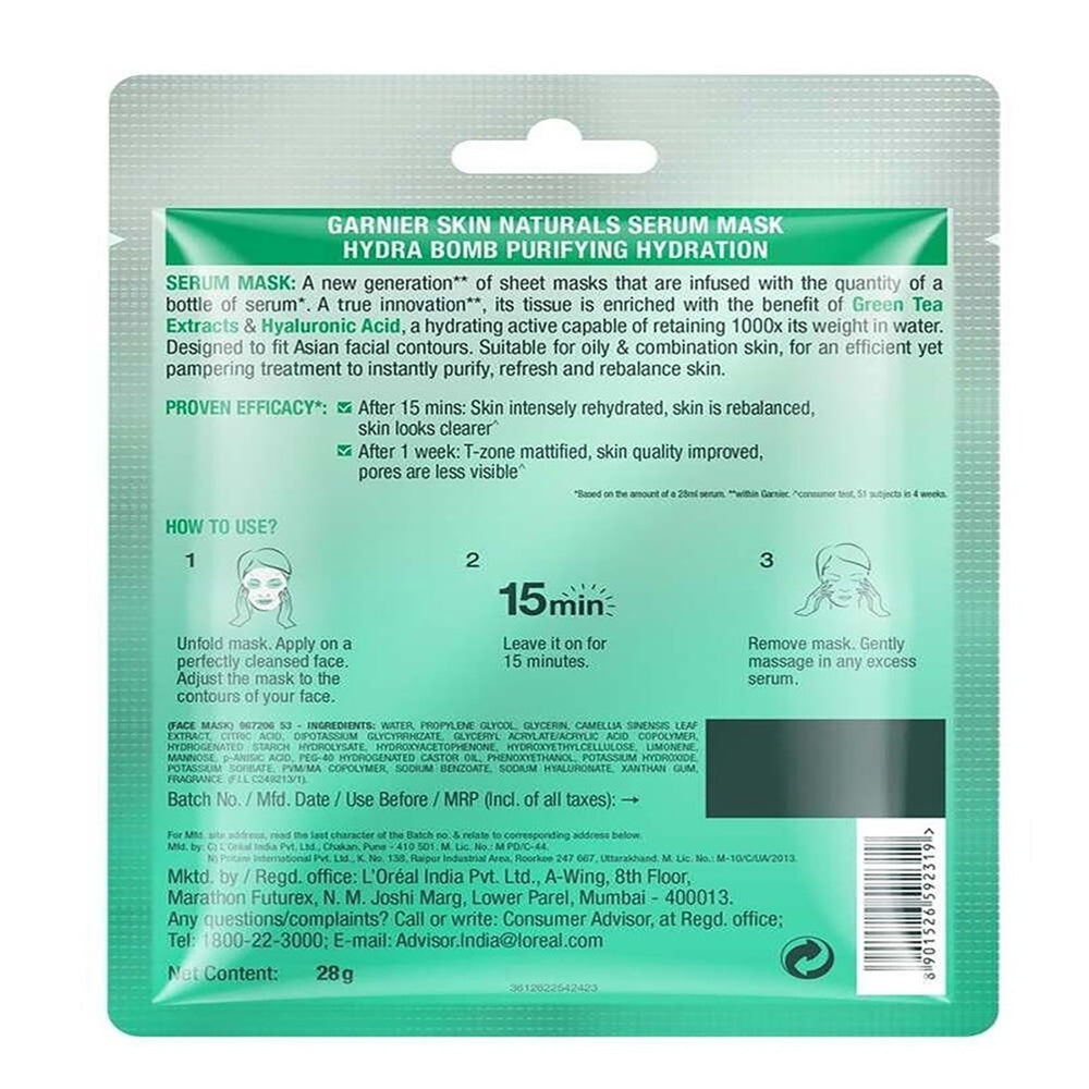 Garnier Hydra Bomb Green Tea Serum Mask 32 gm