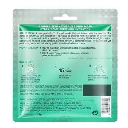 Garnier Hydra Bomb Green Tea Serum Mask 32 gm