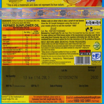 Gemini Sunflower Oil Tin 13 kg