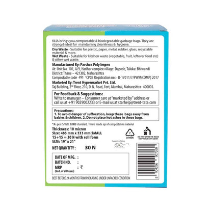 Klia Compostable Garbage Bag Small Combi pack of 15