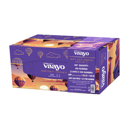 Vaayo Face Tissue 3-in-1, 200 Pulls