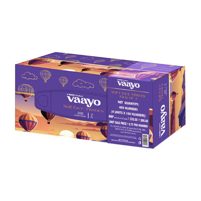 Vaayo Face Tissue 4-in-1, 400 Pulls