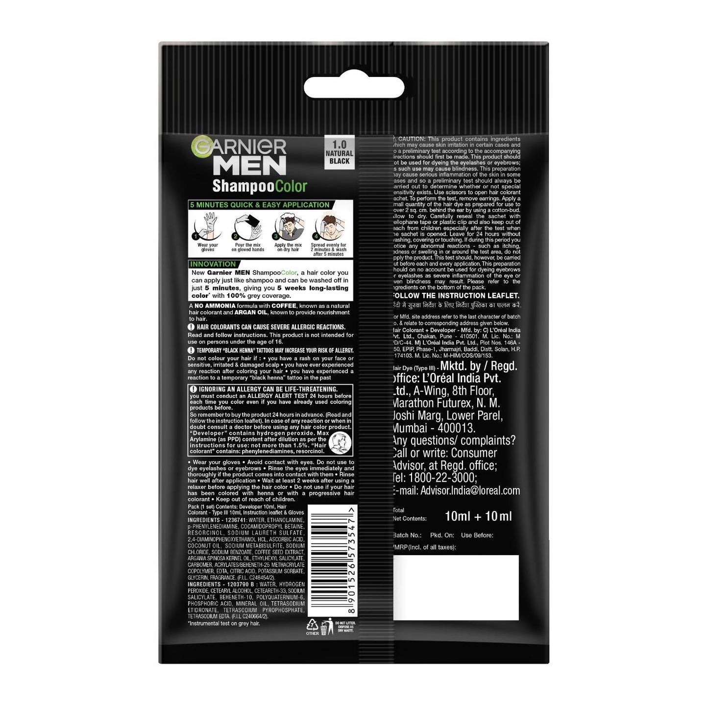 Garnier Natural Black Color Men Shampoo 20 ml